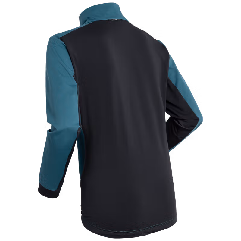 Dæhlie women's black and teal jacket, back view product photo.