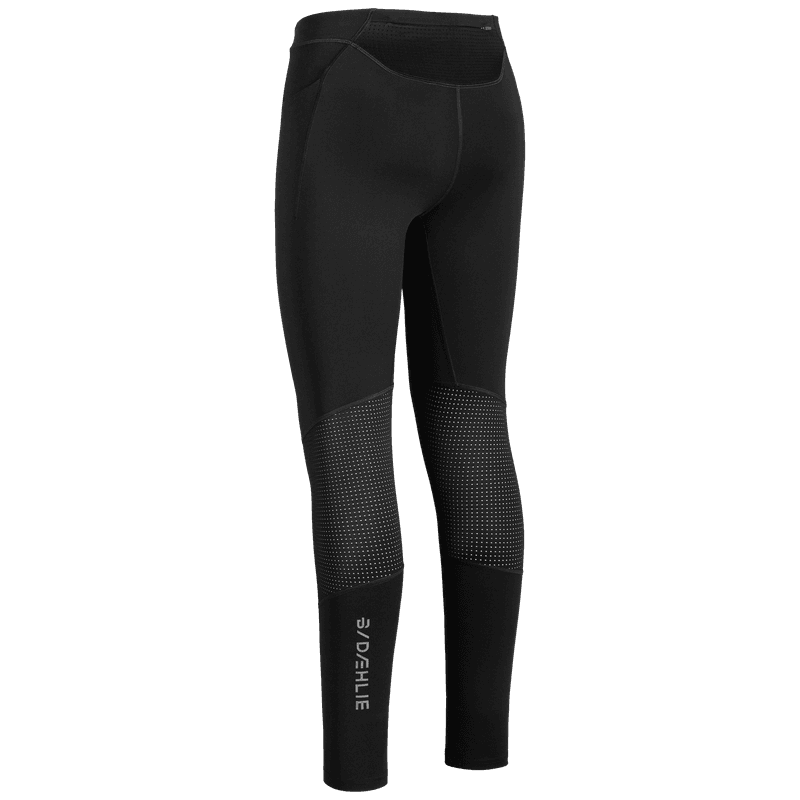 Dæhlie black baselayer tights with textured grip panels, front view.