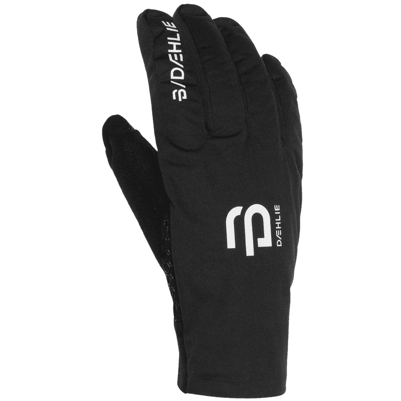 Black Dæhlie running glove with grip palm and reflective finger text