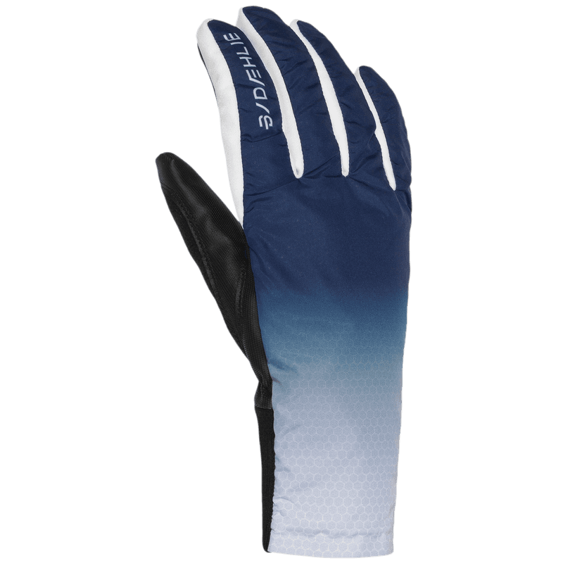 Dæhlie glove with navy-to-white gradient and white finger panels