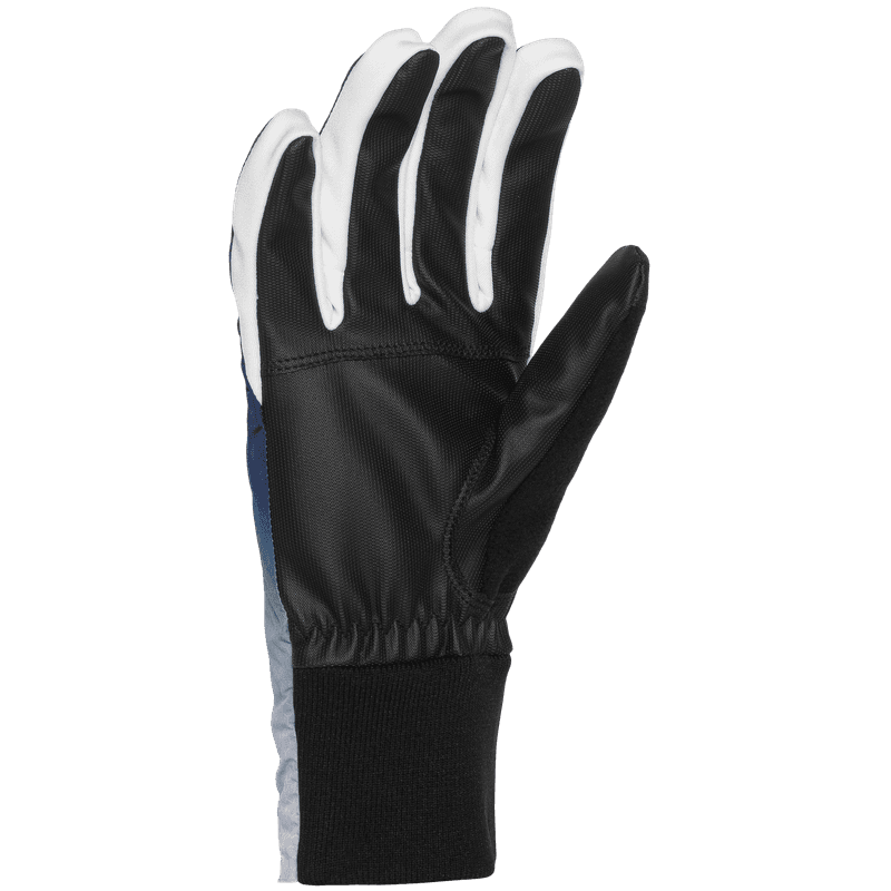 Dæhlie glove with black palm, white fingers and blue side stripe